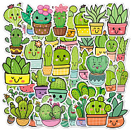50Pcs PVC Self-Adhesive Cactus Stickers, Waterproof Plant Decals for Suitcase, Skateboard, Refrigerator, Helmet, Mobile Phone Shell, Green, 40~80mm(PW-WG90313-01)