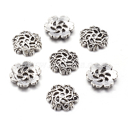 Tibetan Style Alloy Bead Caps, Lead Free & Cadmium Free, Flower, Antique Silver, about 13mm in diameter, 2.5mm thick, hole: 1.5mm(LF10206Y)