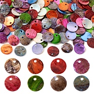 160Pcs 8 Colors Natural Akoya Shell Charms, Mother of Pearl Shell Flat Round Charms, Dyed, Mixed Color, 10x0.5mm, Hole: 1.5mm, 20pcs/color(BSHE-TA0001-02)