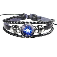 12 Constellation Leather Cord Bracelets, with Alloy Beads and Wax Cord, Flat Round, Taurus, 2-3/8 inch(6cm)(BJEW-P240-E03)