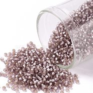 TOHO Round Seed Beads, Japanese Seed Beads, (26F) Silver Lined Frost Light Amethyst, 15/0, 1.5mm, Hole: 0.7mm, about 3000pcs/bottle, 10g/bottle(SEED-JPTR15-0026F)