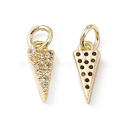 Brass Micro Pave Clear Cubic Zirconia Charms, with Jump Ring, Triangle Charm, Real 18K Gold Plated, 12x5x2.5mm, Hole: 3.4mm(KK-E068-VB246)