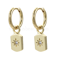 Brass Micro Pave Clear Cubic Zirconia Dangle Huggie Hoop Earrings, Nickel Free, Star, Real 16K Gold Plated, 24mm, Pin: 1mm(KK-R137-012-NF)