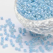 13G 8/0 Glass Seed Beads, Ceylon, Round, Pale Turquoise, 3mm, Hole: 1mm(SEED-YW0001-85B)
