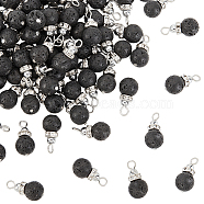 Natural Lava Rock Pendants, with Non-magnetic  Hematite and Platinum Tone Brass Crystal Rhinestone Findings, Round, 18x8.5~9mm, Hole: 2.5~3mm, 80pcs/box(G-OC0003-33)