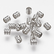 202 Stainless Steel Beads, Grooved Column, Stainless Steel Color, 4x4mm, Hole: 3mm(STAS-K166-16P-A)