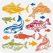 PET Hollow Out Drawing Painting Stencils, for DIY Scrapbook, Photo Album, Fish Pattern, 30x30cm(DIY-WH0391-0133)