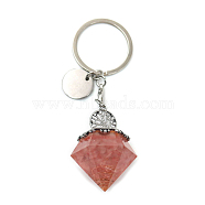 Reiki Energy Natural Rose Quartz Chips in Resin Diamond Shape Pendant Keychain, with Tree of Life Charm, 9cm(FIND-PW0017-11A)