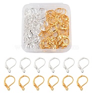 100Pcs 2 Colors Brass Leverback Earring Findings, with Horizontal Loops, Lead Free and Cadmium Free, Golden & Silver, 15x10mm, Hole: 1mm, 50Pcs/color(KK-YW0001-67)