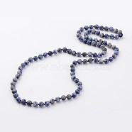 Natural Blue Spot Jasper Necklaces, Beaded Necklaces, Round, Frosted, 33 inch(X-NJEW-D264-14)