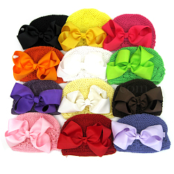 Handmade Crochet Baby Beanie Costume Photography Props, with Grosgrain Bowknot, Mixed Color, 180mm(AJEW-Q120-M)