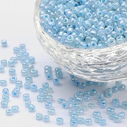 13G 8/0 Glass Seed Beads, Ceylon, Round, Pale Turquoise, 3mm, Hole: 1mm(SEED-YW0001-85B)