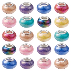 Opaque Resin European Beads, Large Hole Beads, Imitation Porcelain, with Platinum Tone Brass Double Cores, AB Color, Rondelle, Mixed Color, 14x9mm, Hole: 5mm(RPDL-YW0001-11)