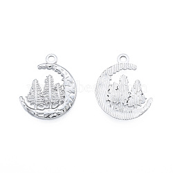 Non-Tarnish 201 Stainless Steel Pendants, Moon with Tree, Stainless Steel Color, 23.5x20x2mm, Hole: 2mm(STAS-N098-233P)