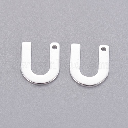 201 Stainless Steel Charms, Letter, Silver Color Plated, Letter.U, 11x9x0.7mm, Hole: 1mm(STAS-L232-007U)