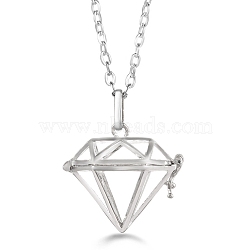 Platinum Brass Cage Pendant Necklaces, Diamond, 17.72~23.62 inch(45~60cm)(PW-WG37135-38)