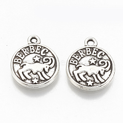 Tibetan Style Alloy Charms, Flat Round with Constellation, Cadmium Free & Lead Free, Aries, 14.5x12x2mm, Hole: 1.4mm(X-TIBE-Q084-03AS-LF)