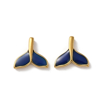 304 Stainless Steel Charm, with Enamel, Real 14K Gold Plated, Fishtail Charm, Midnight Blue, 11x11.5x2.5mm, Hole: 1.4mm