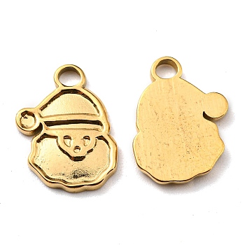 Ion Plating(IP) 304 Stainless Steel Charms, Manual Polishing, Christmas Theme, Santa Claus, Golden, 15x11x2mm, Hole: 2mm