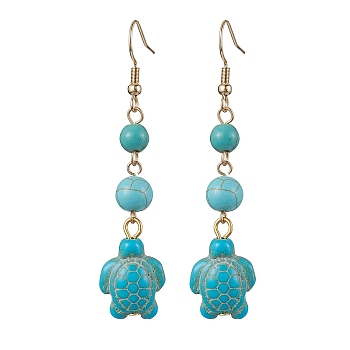 Synthetic Turquoise Dangle Earrings, 304 Stainless Steel Jewelry for Women, Turtle, 62x14mm