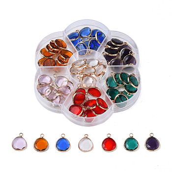 K9 Glass Pendants, with Light Gold Plated Brass Findings, Fan, Faceted, Mixed Color, 16.5x13x3mm, Hole: 2mm