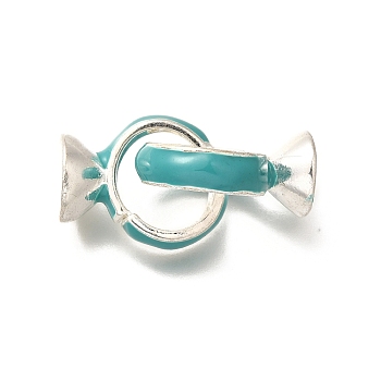 Brass Enamel Fold Over Clasps, Cadmium Free & Lead Free, Long-Lasting Plated, Rack Plating, Fish, Light Sea Green, 35.5mm