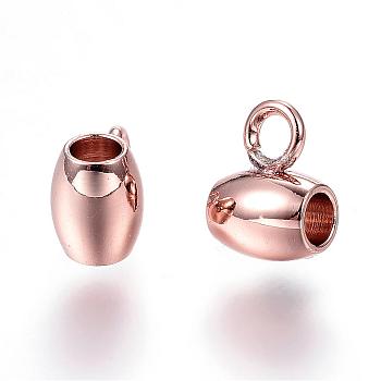 Ion Plating(IP) 304 Stainless Steel Tube Bails, Loop Bails, Barrel Bail Beads, Rose Gold, 7x5x4mm, Hole: 2mm, Inner Diameter: 2mm.
