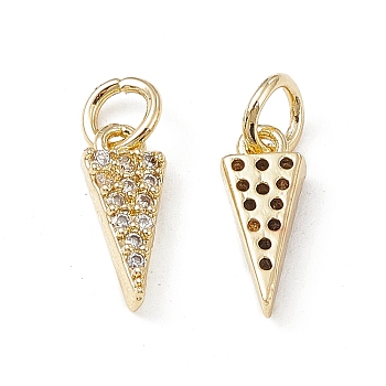 Brass Micro Pave Clear Cubic Zirconia Charms, with Jump Ring, Triangle Charm, Real 18K Gold Plated, 12x5x2.5mm, Hole: 3.4mm