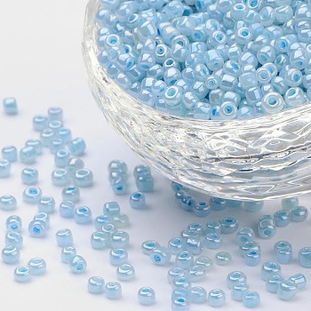 13G 8/0 Glass Seed Beads, Ceylon, Round, Pale Turquoise, 3mm, Hole: 1mm