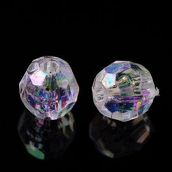 Eco-Friendly Transparent Acrylic Beads, Faceted, Round, AB Color, Clear AB, 6mm, Hole: 1mm, about 5000pcs/500g