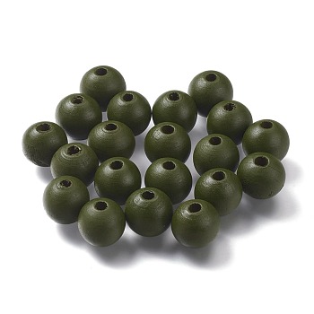 Painted Natural Wood Beads, Round, Olive, 16mm, Hole: 4mm