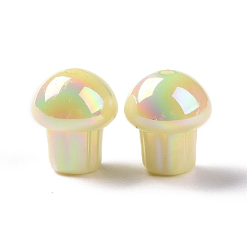 UV Plating Rainbow Iridescent Opaque Acrylic Beads, Mushroom, Yellow, 14.5x12.5mm, Hole: 1.6mm