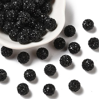 Pave Disco Ball Beads, Polymer Clay Rhinestone Beads, Round, Jet, PP13(1.9~2mm), 6 Rows Rhinestone, 10mm, Hole: 1.5mm