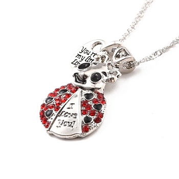 Colorful Rhinestone Ladybird and Heart Pendant Necklace, I Love You Word Jewelry for Women, Platinum, 19.09 inch(48.5cm)