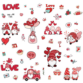 8 Sheets 8 Styles Valentine's Day PVC Waterproof Wall Stickers, Self-Adhesive Decals, for Window or Stairway Home Decoration, Rectangle, Gnome, 200x145mm, about 1 sheets/style