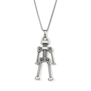 201 Stainless Steel Chains, Zinc Alloy Pendan Necklaces, Robot, Stainless Steel Color, 23.62 inch(60cm)