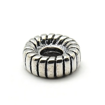 Large Hole Tibetan Style Alloy Tyre European Beads, Antique Silver, 8x4mm, Hole: 3mm