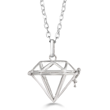 Platinum Brass Cage Pendant Necklaces, Diamond, 17.72~23.62 inch(45~60cm)