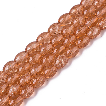 Transparent Crackle Glass Beads Strands, Oval, Light Salmon, 8x5.5~6mm, Hole: 1mm, about 100pcs/strand, 31.4 inch