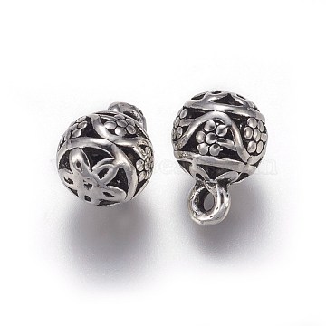 Alloy Charms, Round, Antique Silver, 13.5x10mm, Hole: 2mm(PALLOY-E502-20AS)