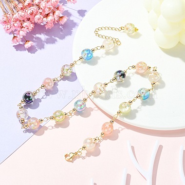 Resin with Gold Foil Round Beaded Chain Necklaces(NJEW-JN04361-01)-5