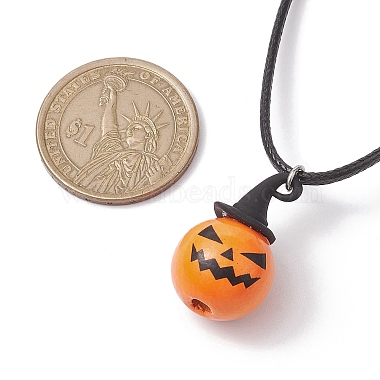 Ожерелья с подвеской в виде деревянной тыквы на тему Хэллоуина(NJEW-JN04847)-3