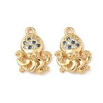 Brass Micro Pave Cubic Zirconia Charms, Nickel Free, Real 18K Gold Plated, Octopus, 16x11.5x3mm, Hole: 1.2mm(X1-KK-C099-01I-G)