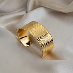 European Style 304 Stainless Steel Wood Grain Open Cuff Bangles, Wide Bangles for Women, Real 18K Gold Plated, Inner Diameter: 2.54 inch(6.46cm)(TJ4899)