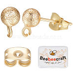 20Pcs Brass Ball Stud Earring Findings, with Vertical Loops and 20Pcs Ear Nuts, Textured Round, Real 18K Gold Plated, 16.5x5.5mm, Hole: 1.2mm, Pin: 0.8mm(KK-BBC0007-13)