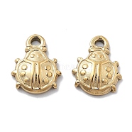 PVD Vacuum Plating 304 Stainless Steel Charms, Ladybug Charm, Real 18K Gold Plated, 13x10.5x3mm, Hole: 1.2mm(STAS-R130-15G)