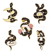5Pcs 5 Style Snake Alloy Enamel Brooches, Enamel Pin for Backpack Clothes, Mixed Color, 32~33x13~25x9~10mm, 1pc/style(JEWB-SZ0001-13)