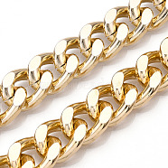 Aluminum Faceted Curb Chains, Diamond Cut Cuban Link Chains, Unwelded, Light Gold, 18x13x4mm(CHA-N003-47KCG)