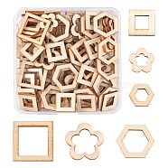 120Pcs 6 Style Poplar Wood Linking Rings, Flower & Square & Hexagon, Floral White, 17~30x19.5~30x2.5mm, Inner Diameter: 9~20x5~20mm, 20pcs/style(WOOD-LS0001-24)