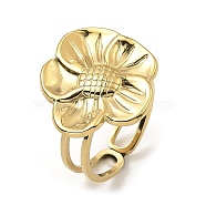 304 Stainless Steel Open Cuff Rings, Flower, Real 18K Gold Plated, US Size 6 1/2(16.9mm)(RJEW-Z018-28G)